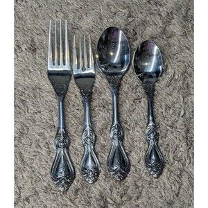 Lustreware Ornate Rose Silverware 4 Piece Stainless Steel Flatware KOREA